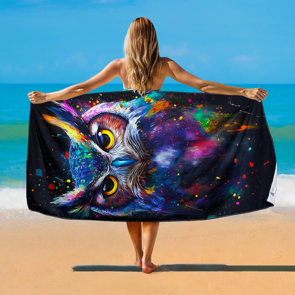 Violetpos Neon Owl Dragon Beach Towel, Extra Large 180x90 cm 250GSM Microfibre, Sand Free Quick Dry - image 2
