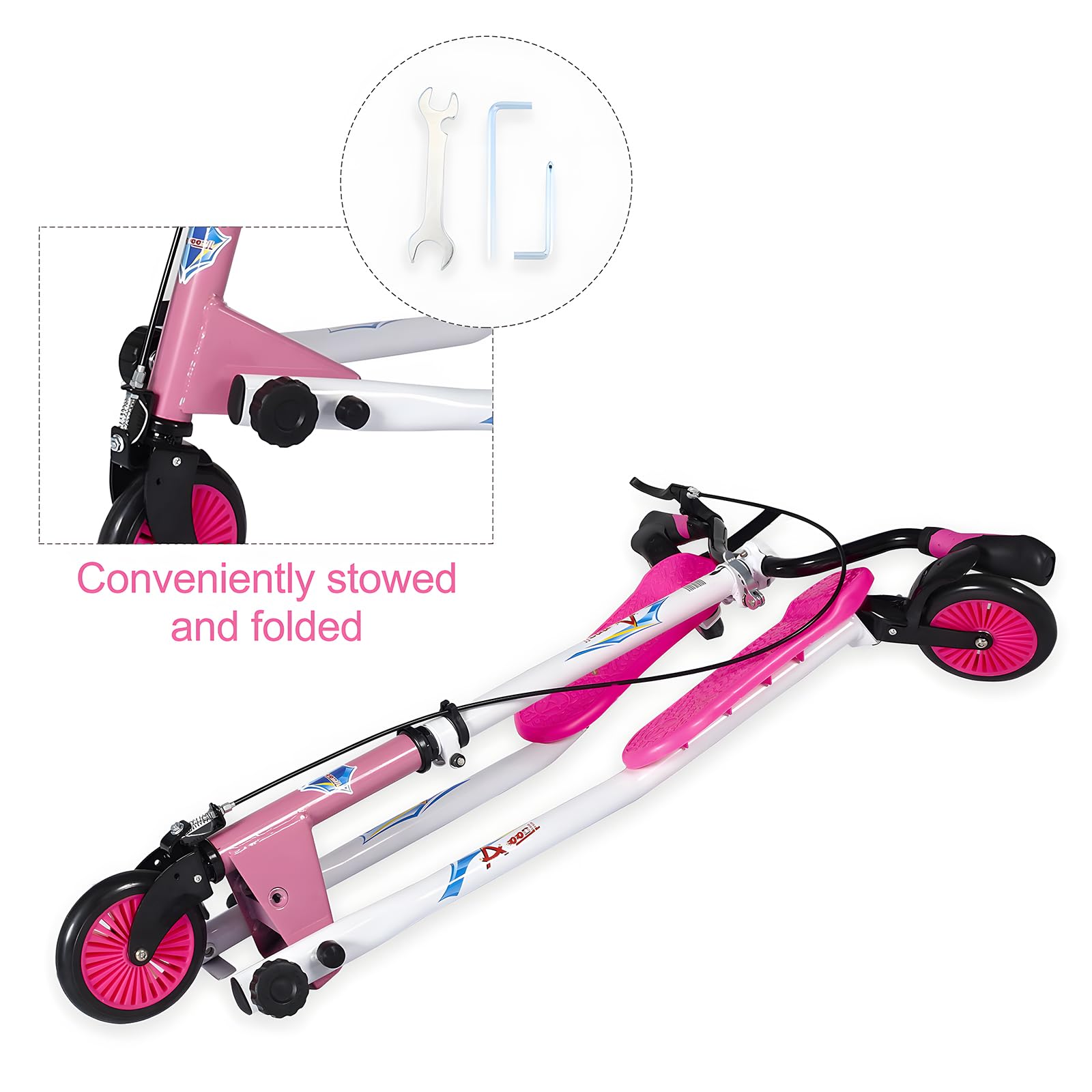 AOODIL Swing Scooter | 3-Wheel Foldable Wiggle Drifting Scooter - Pink