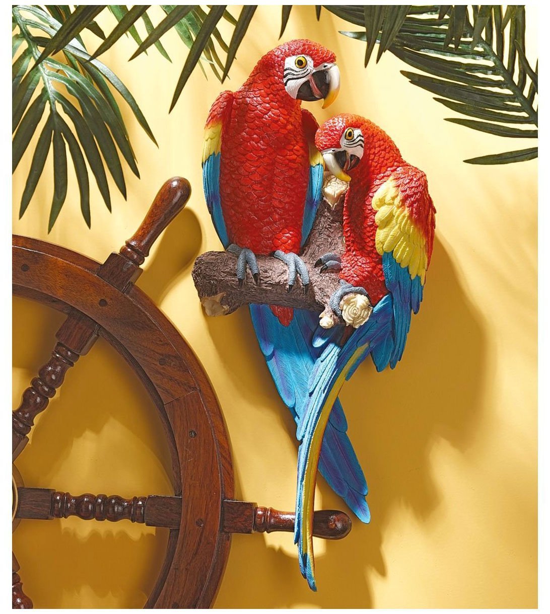 Design Toscano Tropical Scarlet Macaws Wall Sculpture | 22 Inch Polyresin