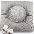 Hihealer Velvet Meditation Cushion and Zabuton Mat Set - Grey Zafu Pillow