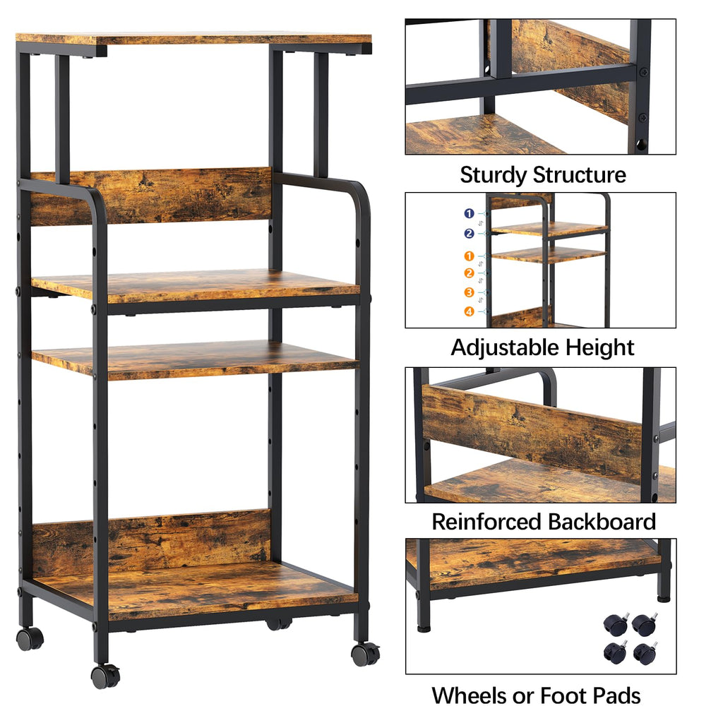 4-Tier Printer Stand, Large Printer Table on Wheels, Movable Printer Stand