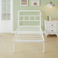 Lutown-Teen Metal Single Bed Frame 90x200 - White Storage Bed with Headboard