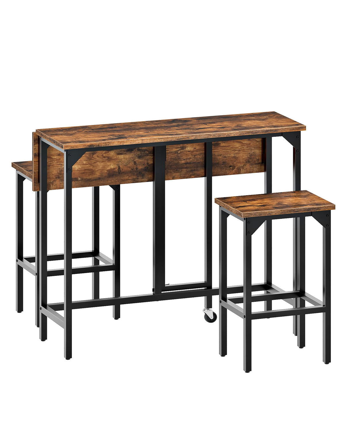 CHOEZON Breakfast Bar Table with 2 Bar Stools, 100 cm Folding Dining Table with 2 Stools, Dining Table Set, Industrial Steel Frame, for Restaurant - image 1