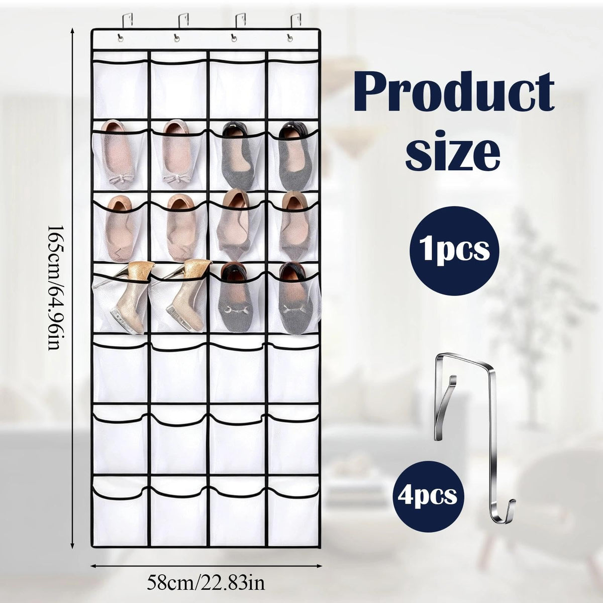 EVTHUR Over Door Shoe Storage Organiser 28 Large Mesh Pockets Hanging Shoe Rack Holder with 4 Hooks - image 2