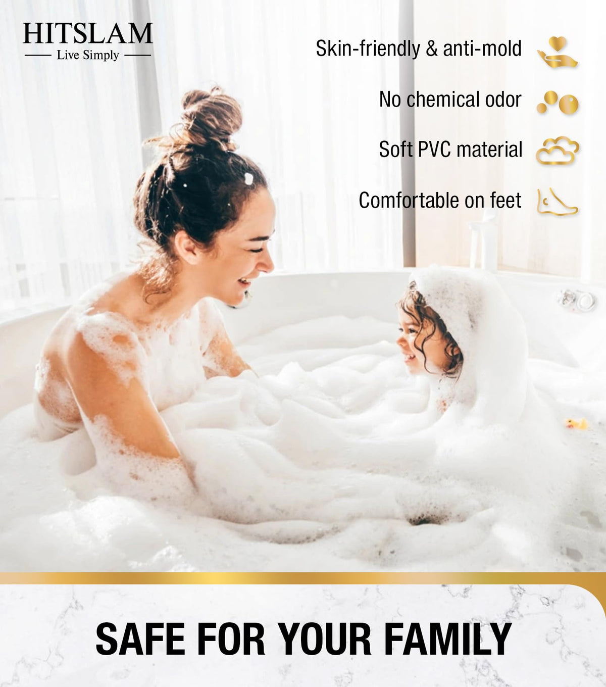 HITSLAM Non Slip Bath Mat for Tub, 101 x 40cm Extra Long Shower Mat Anti Mould, Machine Washable Bathroom Bathtub Mat with Suction Cups and Drain - image 4