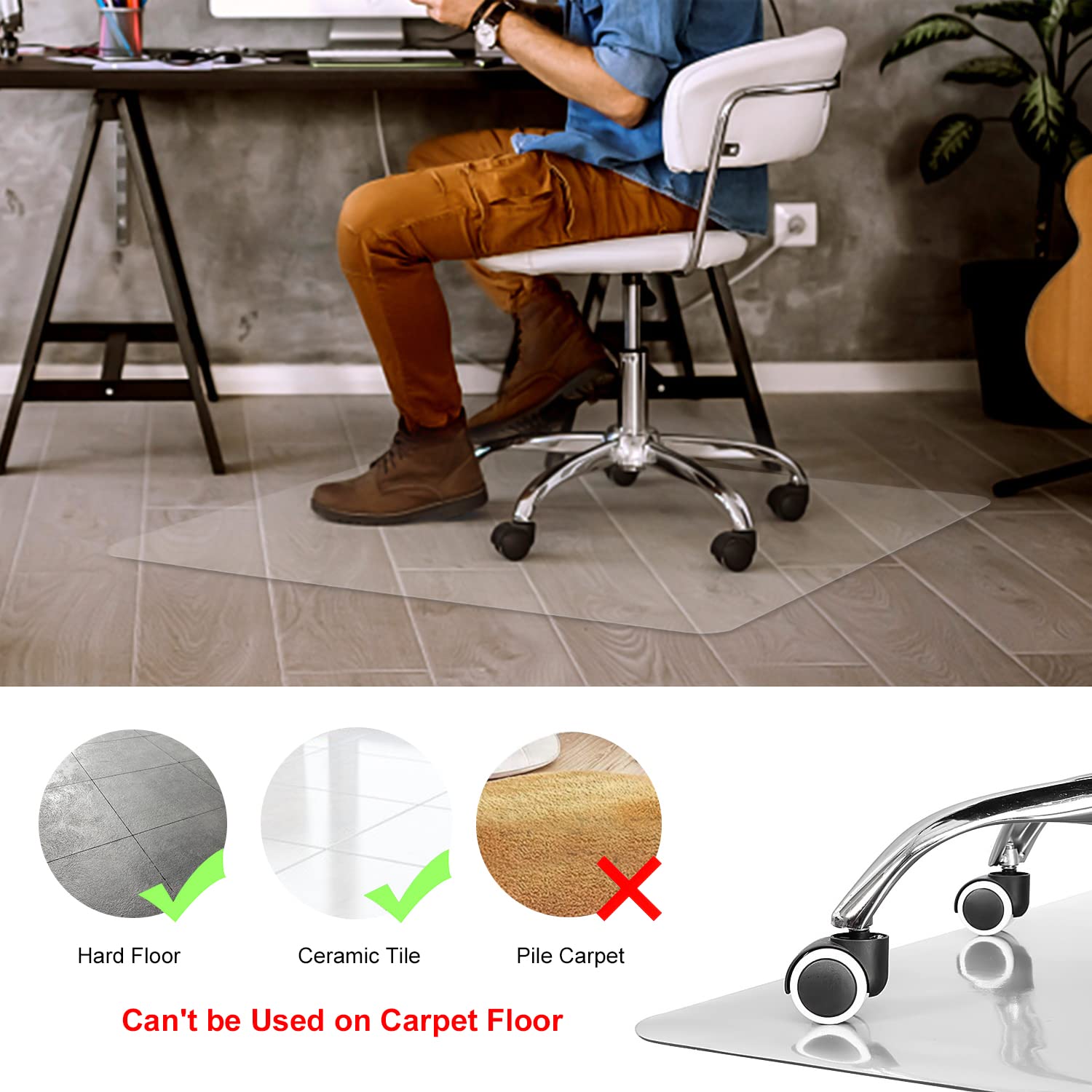 Kuyal Office Chair Mat for Hard Floors – 36" x 56" Transparent PVC