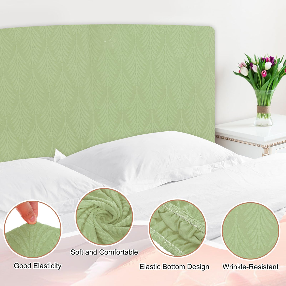 sourcing map Bed Headboard Slipcover, 150cm Jacquard Fabric Stretch Protector Covers, Dustproof Cover for Queen Size Headboard Bedroom Decor, Green - image 3