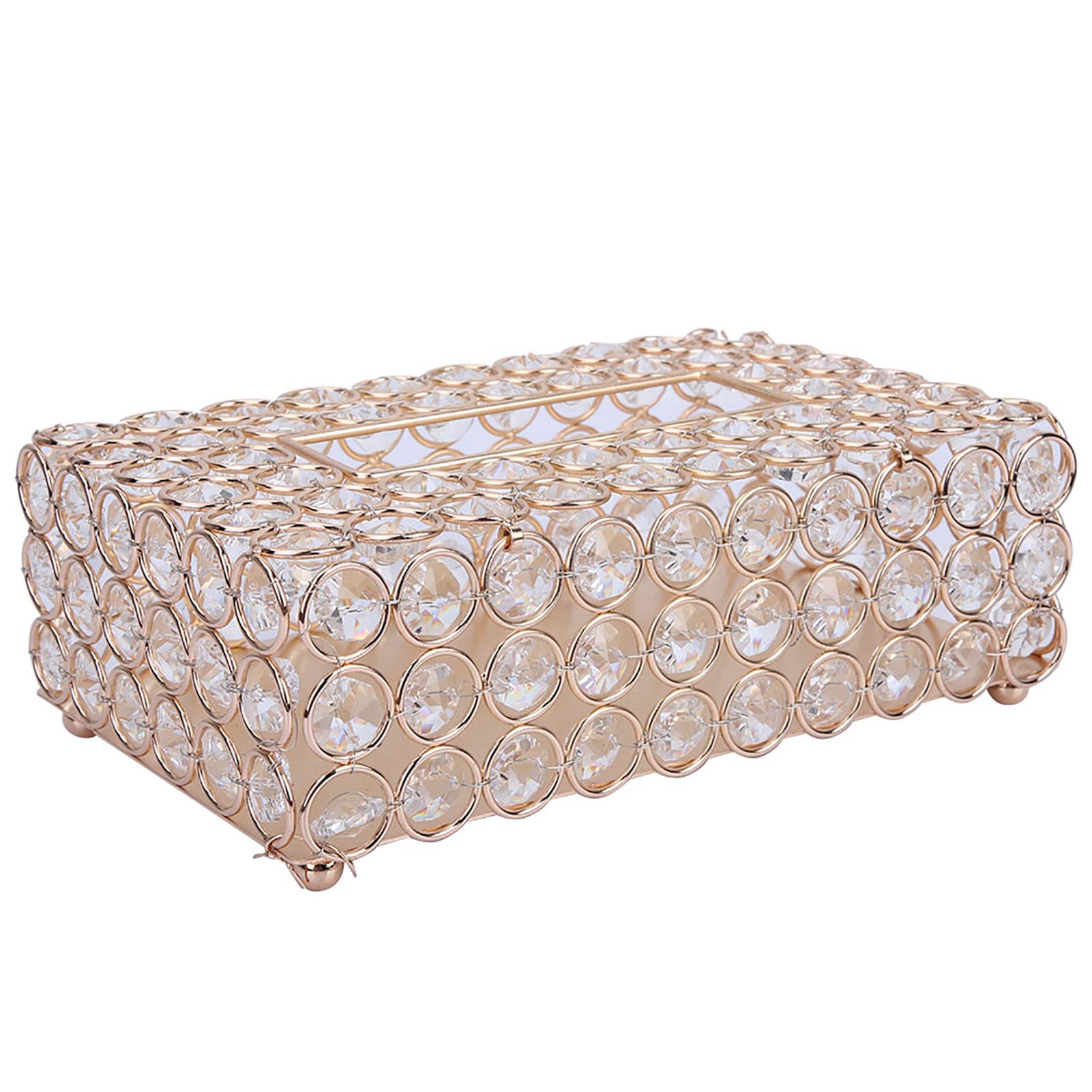 Jolof Store Crystal Tissue Box Holder – Rectangular Gold Facial Dispenser
