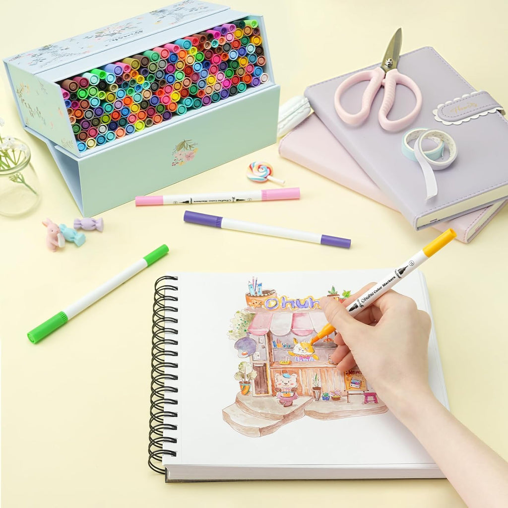 Ohuhu 160 Colours Dual Tip Markers | Fine & Brush Water-Based Art Pens