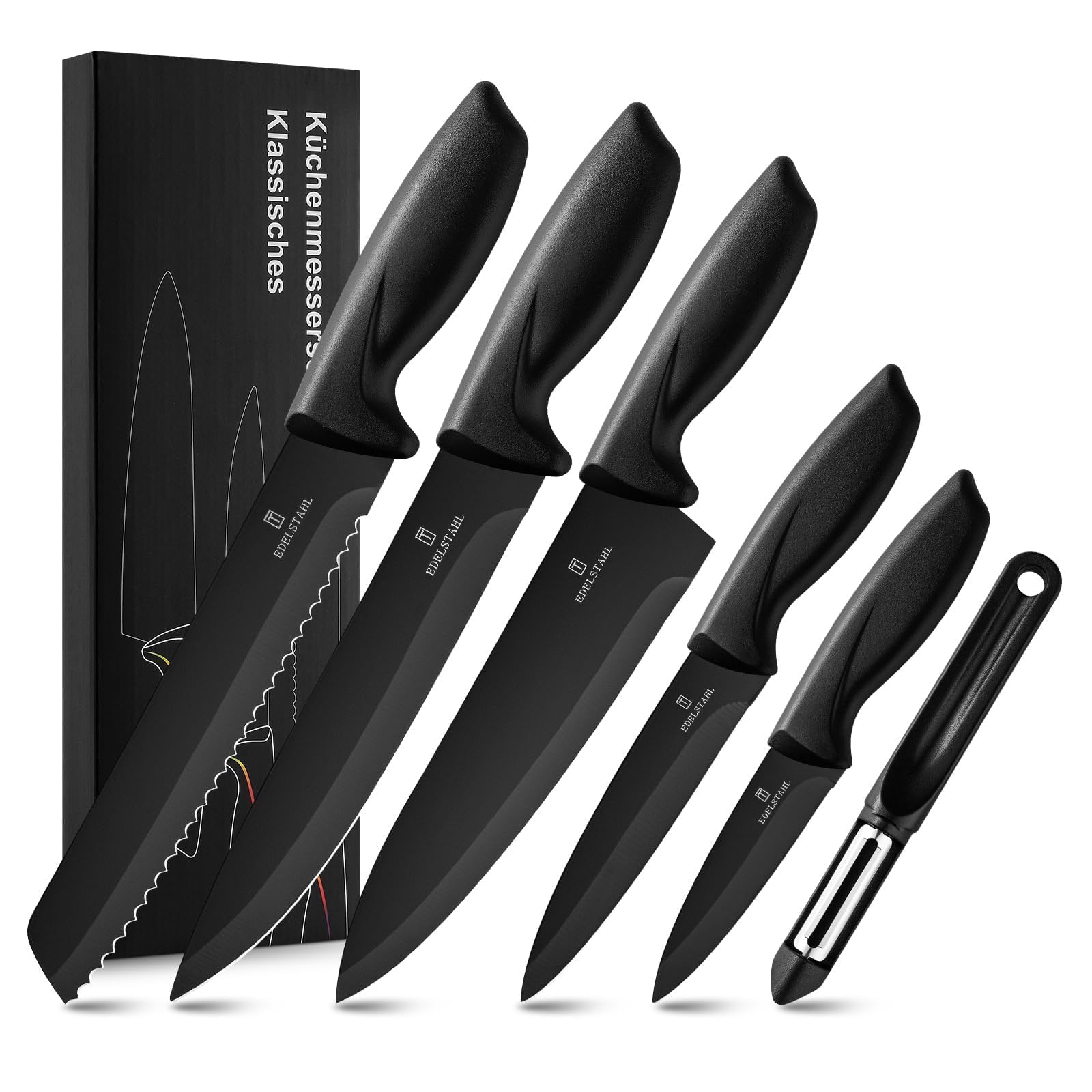 Targzier 6-Piece Kitchen Knife Set | Non-Stick Stainless Steel - Black