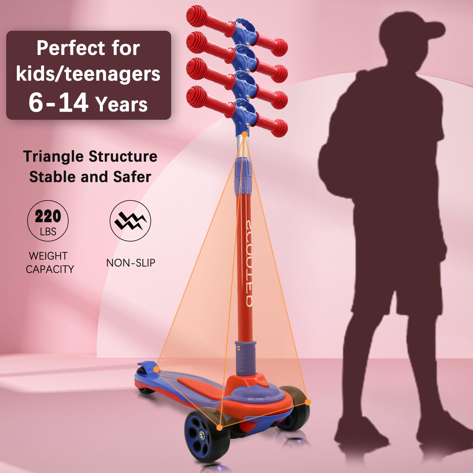 3-Wheel Kids Scooter - Foldable LED Wheels for Ages 5-18