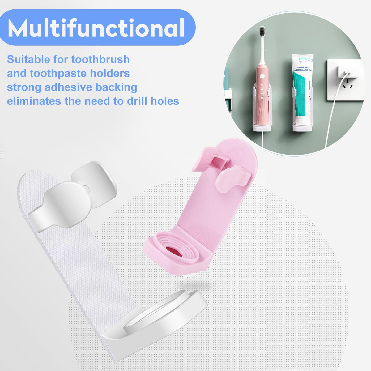 DOETYD 4 Packs Toothbrush Holder Electric Toothbrush Holder Wall Mounted Toothbrush Storage with Adhesive Plastic Electric Toothbrush Stand for - image 3