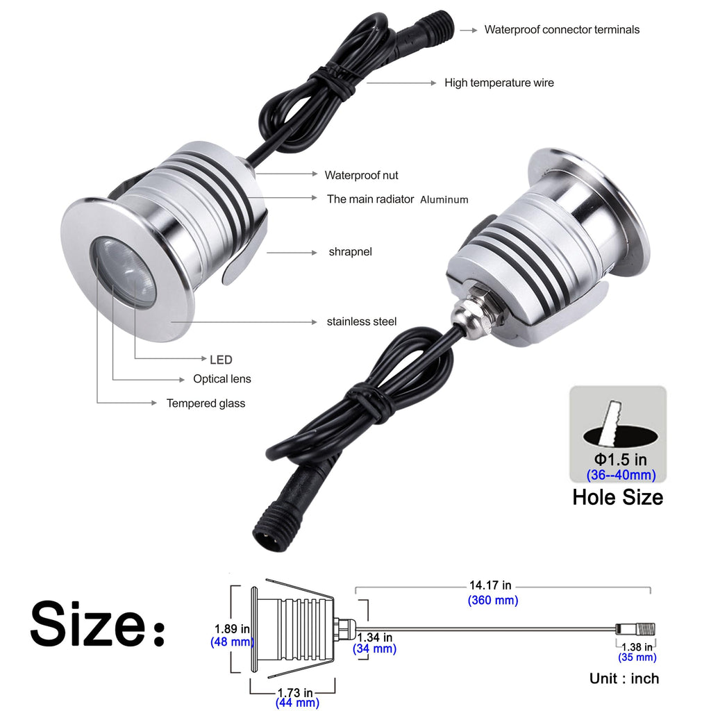 CNBRIGHTER LED Underwater Pool Lights | 3W IP68 Waterproof Stainless Steel