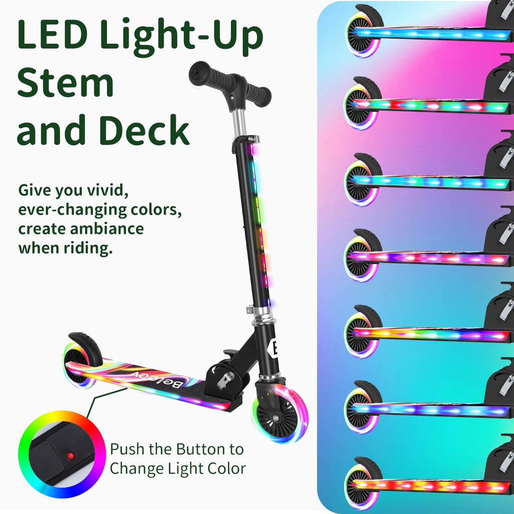 BELEEV V2 Kids Kick Scooter | Light-Up Wheels & Deck | Foldable 2-Wheel