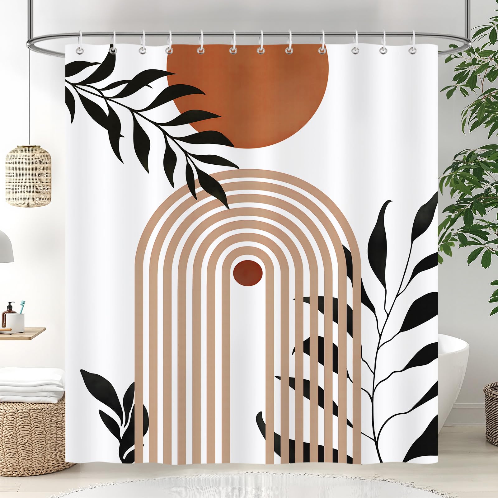 COZZSNUGE Boho Shower Curtain | Orange Mid Century Sun Arch | 183x183cm