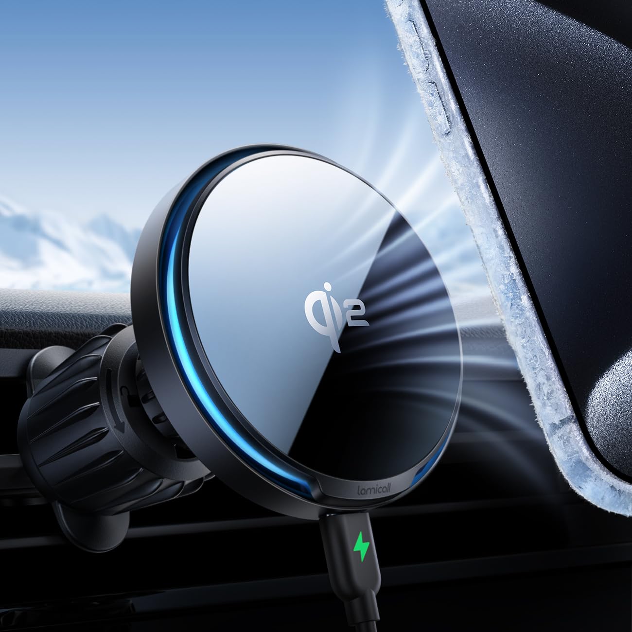 Lamicall Qi2 15W MagSafe Car Mount Charger – Cooling Fan LED Holder
