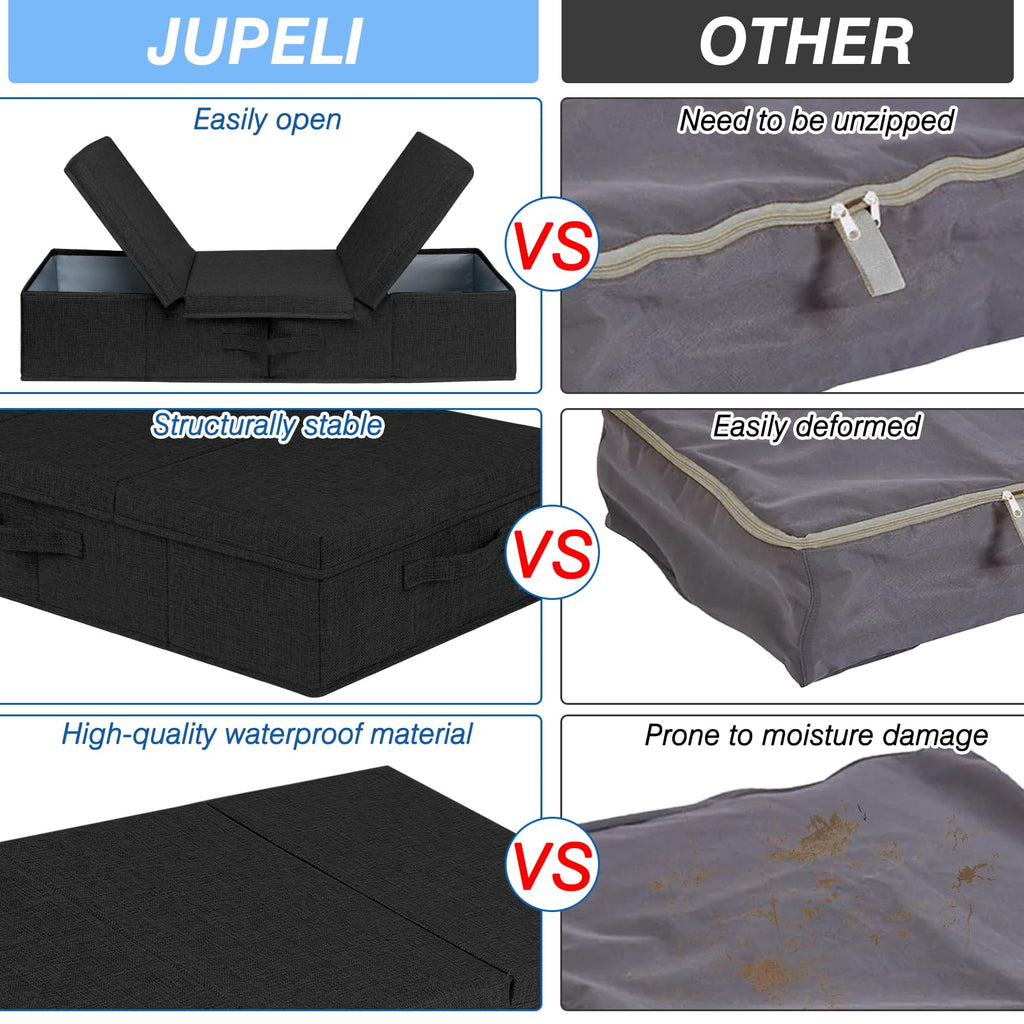JUPELI Under Bed Storage Box with Lid – 2 Pack Foldable Fabric Organizers