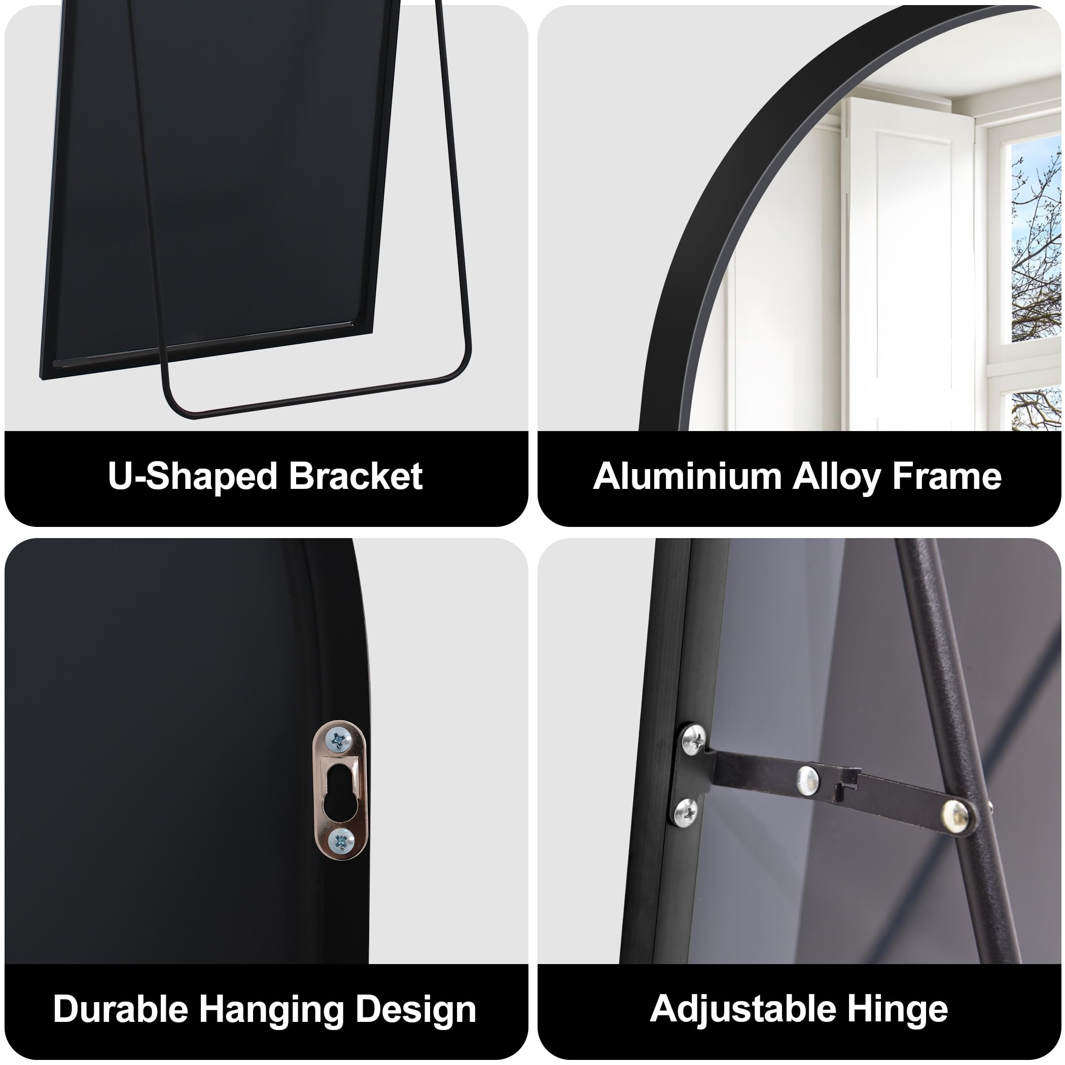 COFENY Full Length Arch Mirror | 165x60cm Black Aluminum Floor Mirror