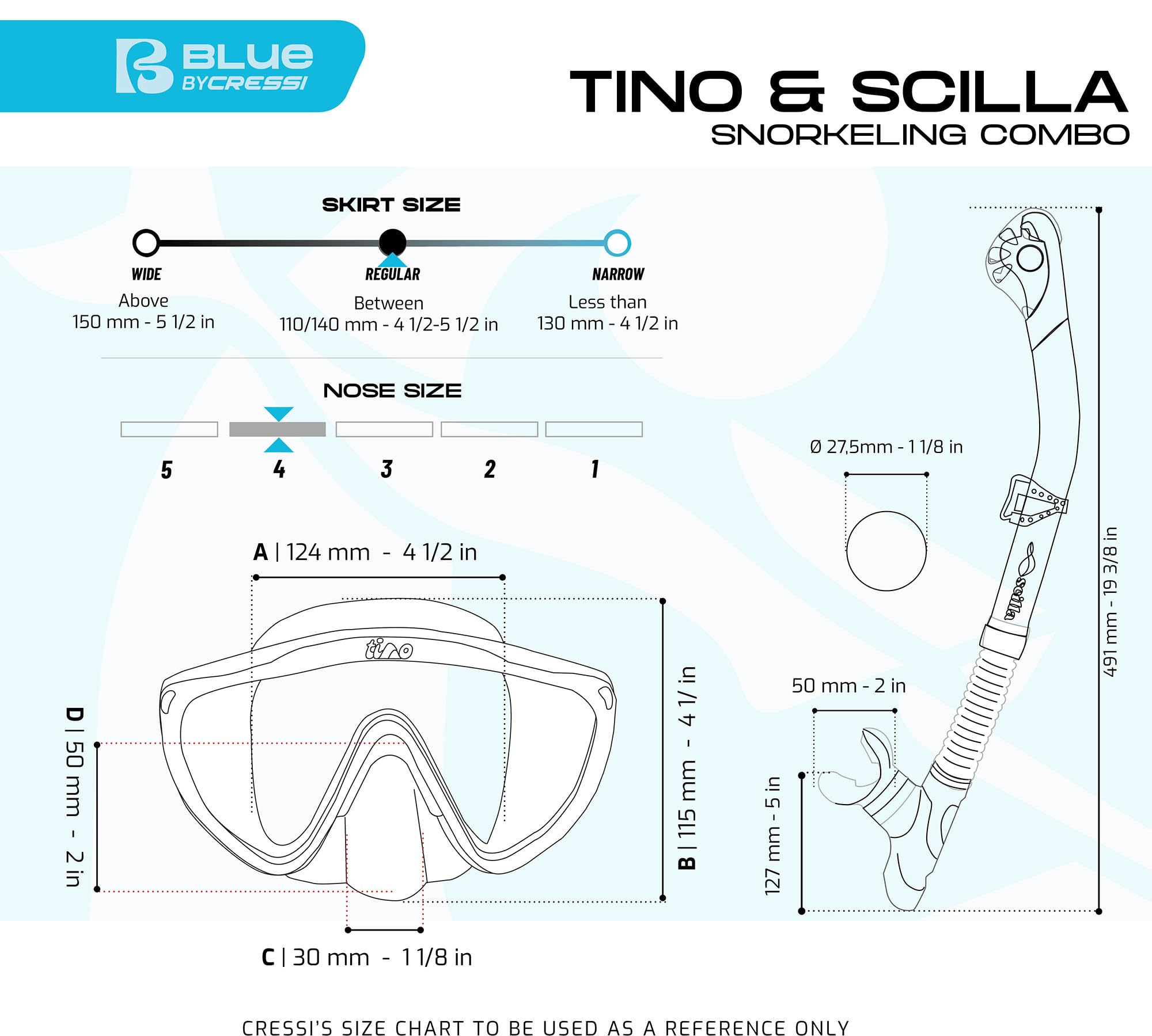 Cressi Tino & Scilla Adult Snorkeling Set - Dry Snorkel & Mask, Blue Navy