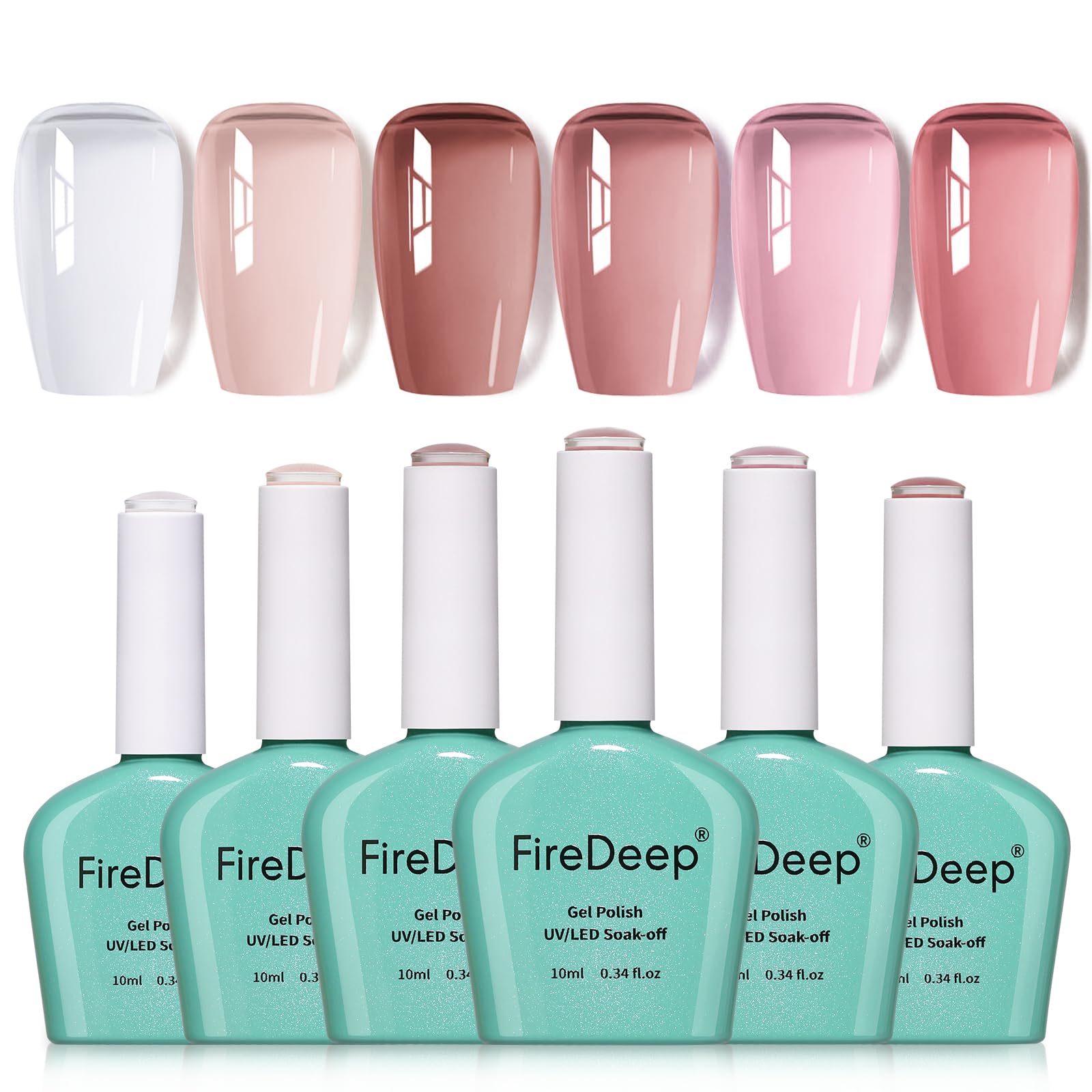 Firedeep Jelly Gel Polish Set - 6 Colors Hema Free Nude Soak Off Kit