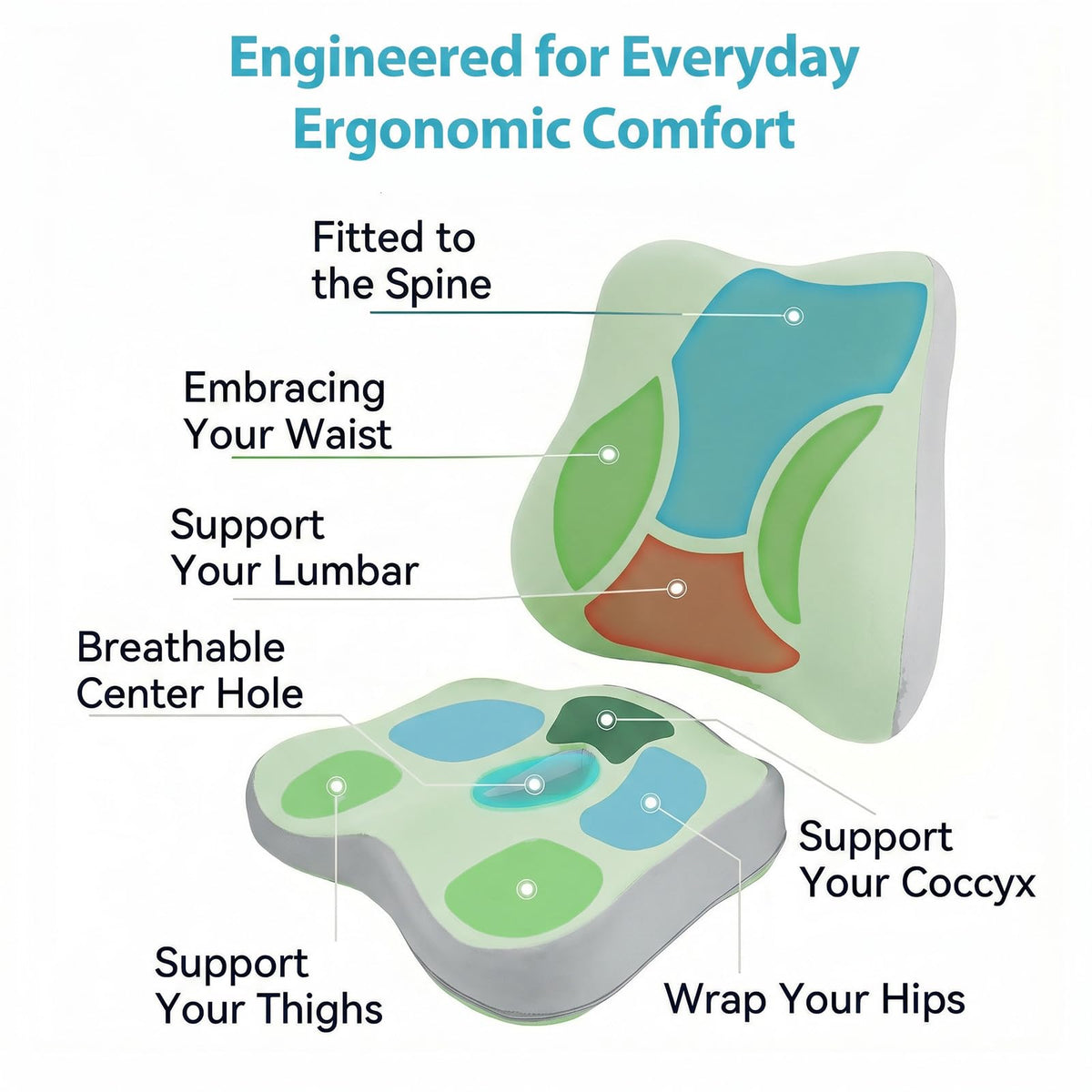Seat Cushion and Lumbar Support - Memory Foam Chair Cushion and Back Support for Tailbone & Back Pain Relief Ergonomic Coccyx Cushion for Home Office - image 3
