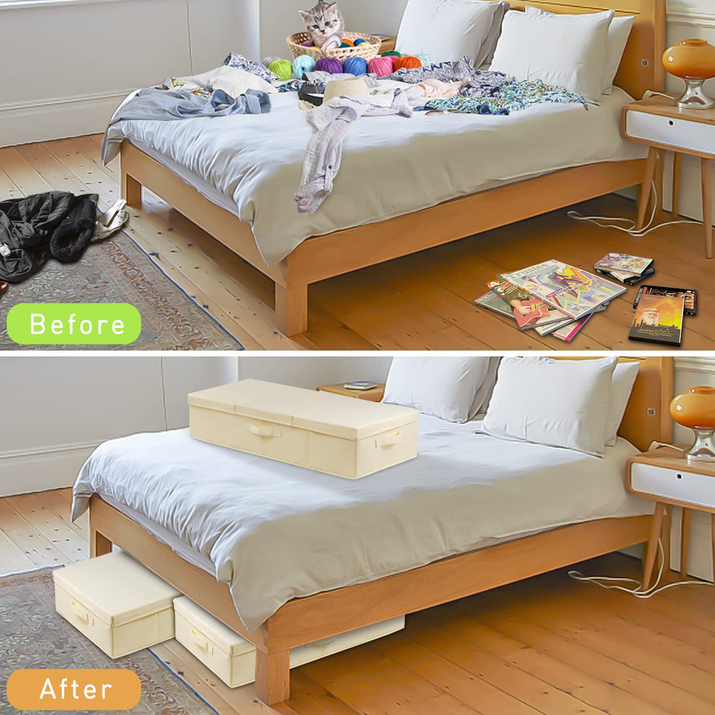 Jolof Store Underbed Storage Box with Lids – 2 Pack Foldable Linen Organiser