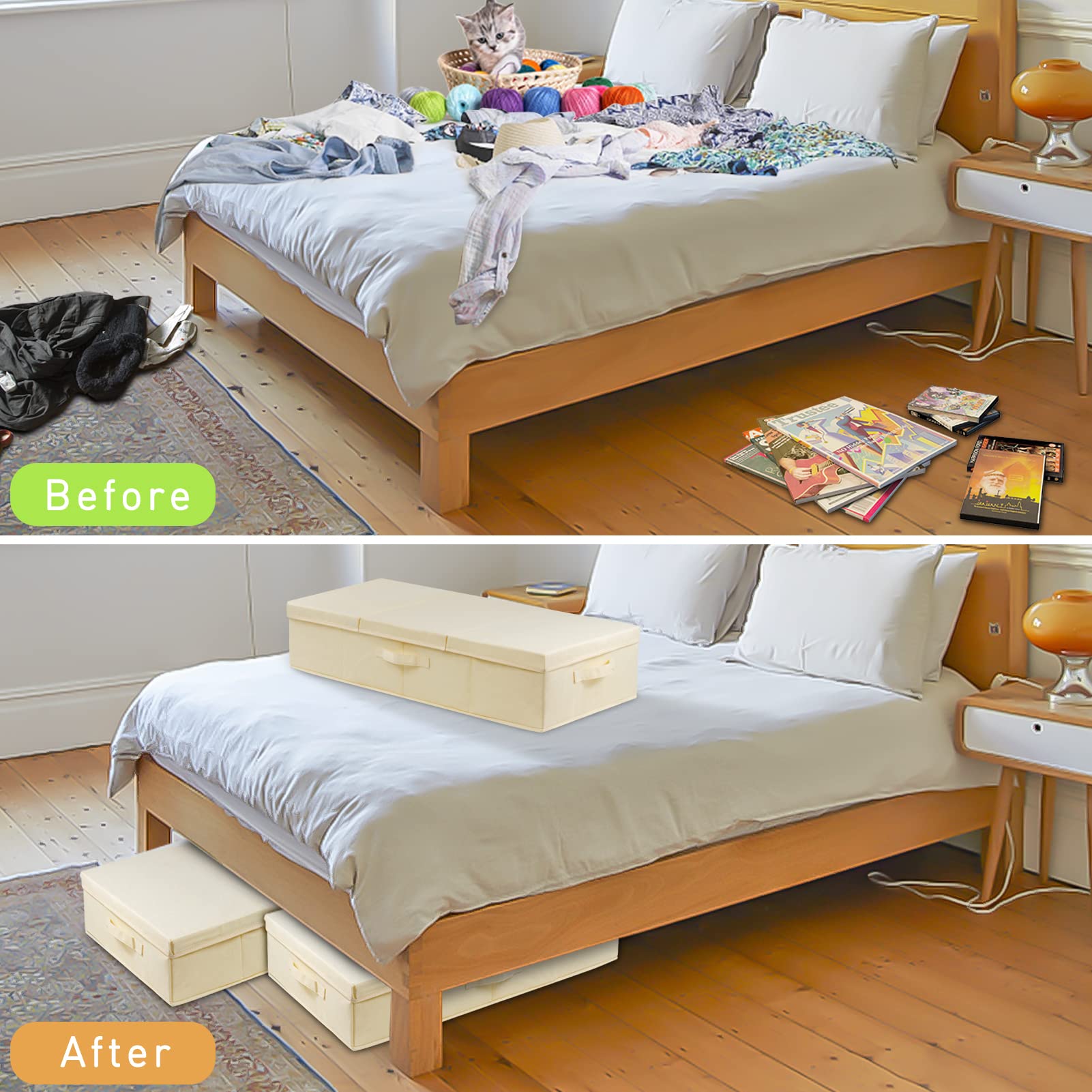 Jolof Store Underbed Storage Box with Lids – 2 Pack Foldable Linen Organiser