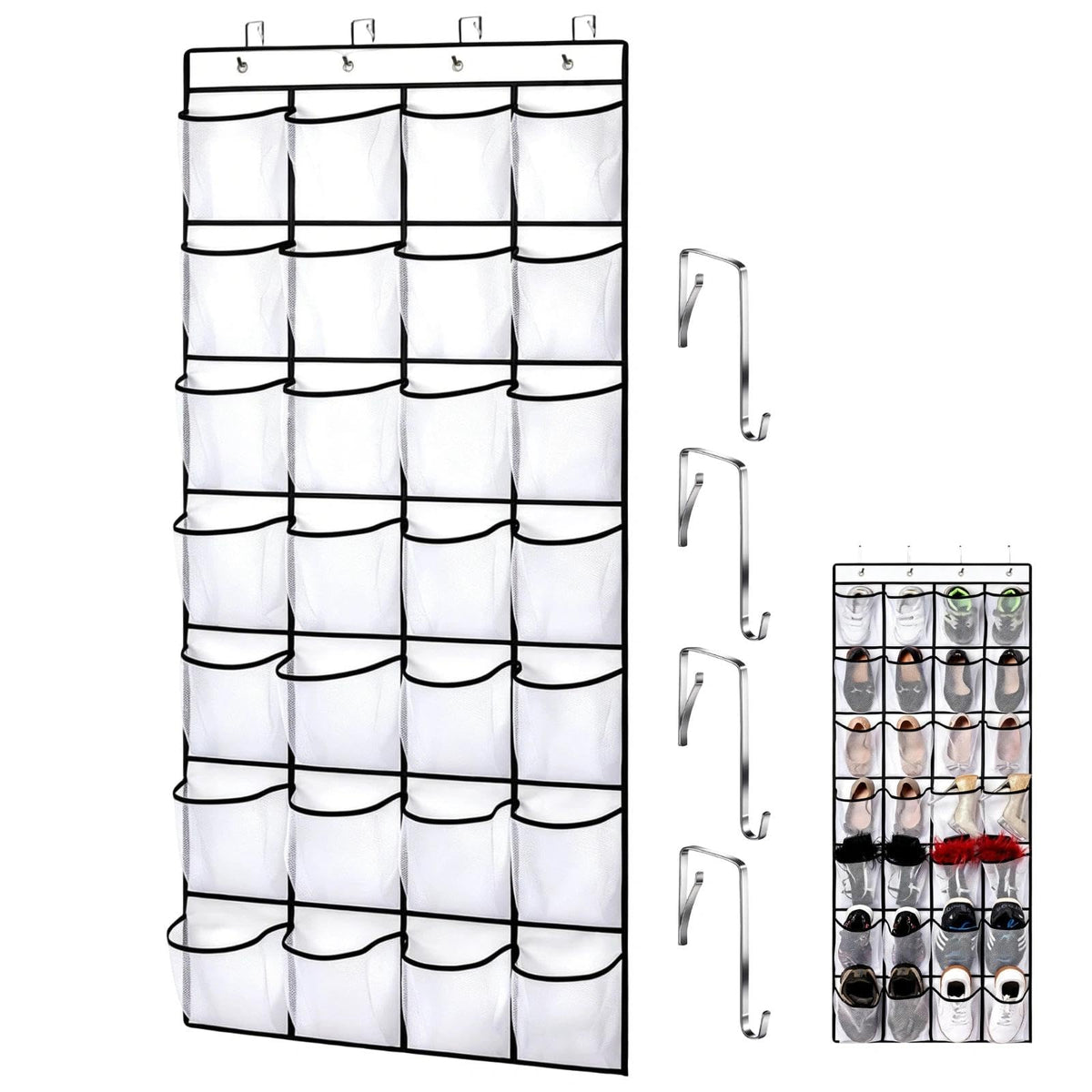 EVTHUR Over Door Shoe Storage Organiser 28 Large Mesh Pockets Hanging Shoe Rack Holder with 4 Hooks - image 1