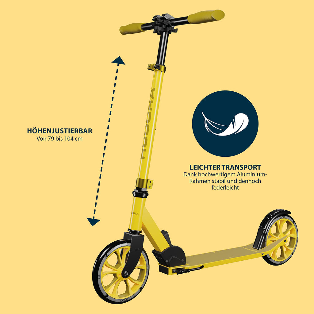 HUDORA Up 200 Foldable Kick Scooter – Height Adjustable Aluminium