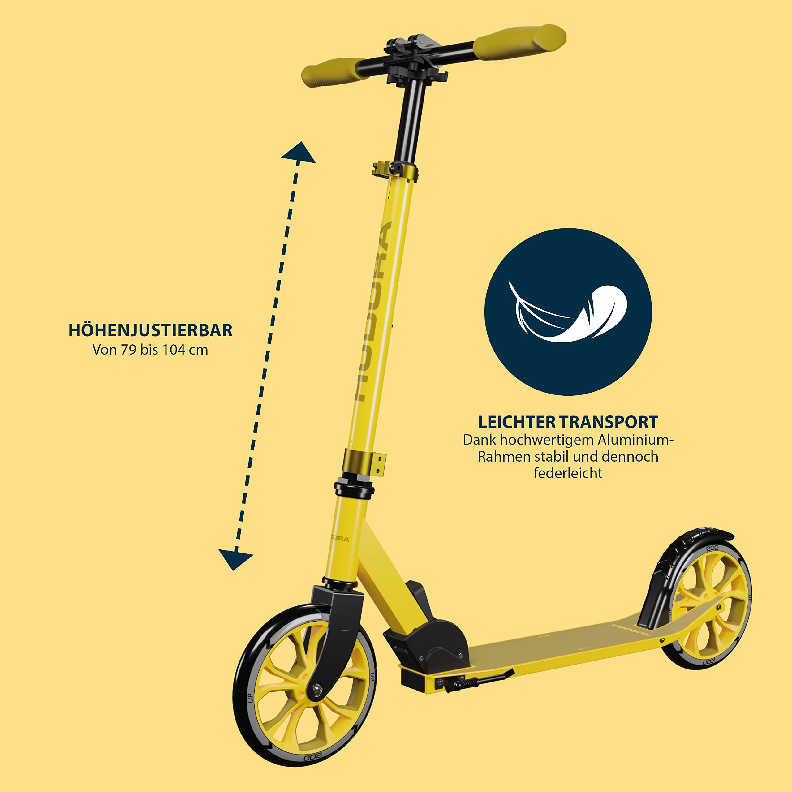 HUDORA Up 200 Foldable Kick Scooter – Height Adjustable Aluminium