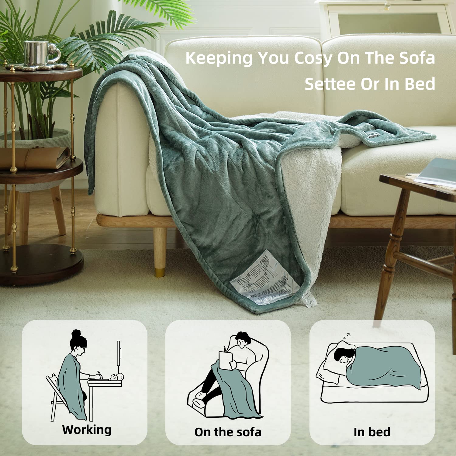GOTCOZY Heated Blanket Electric Throw – Silky Plush 130x160cm (Green)