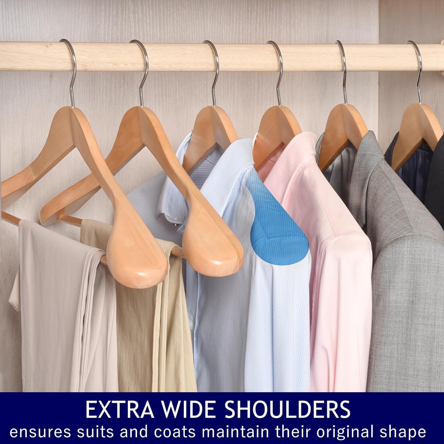 Amber Home Natural Wooden Suit Hangers | Wide Shoulder 10-Pack