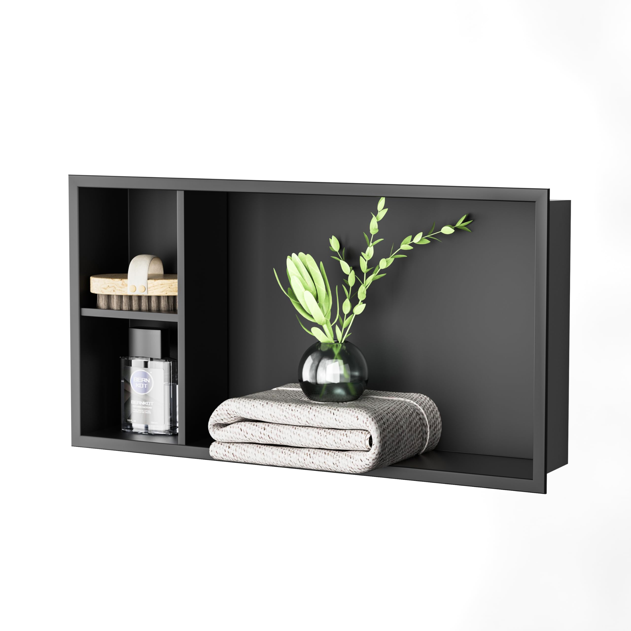 Bernkot Recessed Shower Niche - 60x30x10cm Black Stainless Steel Shelf