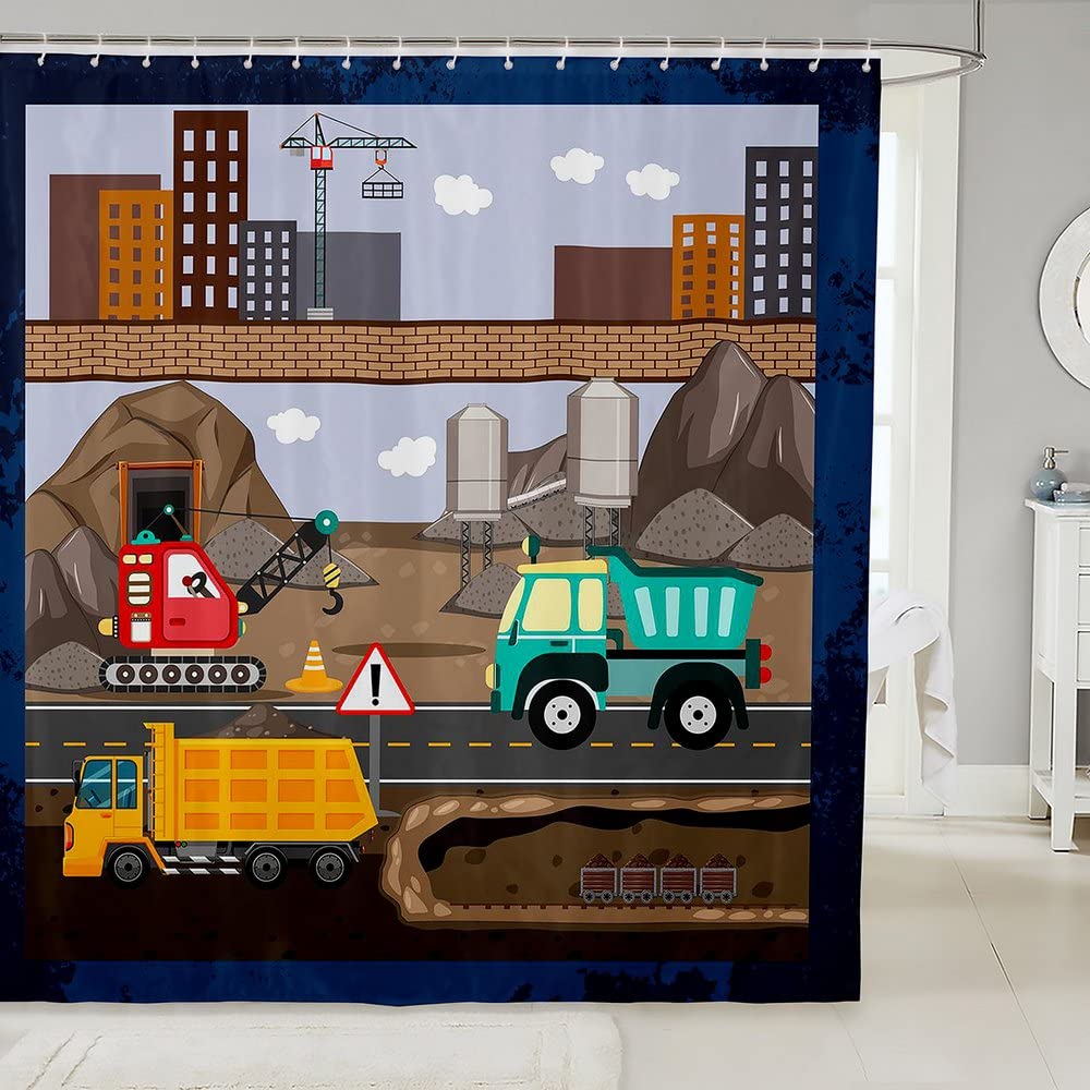 Cartoon Construction Truck Shower Curtain | Waterproof Polyester