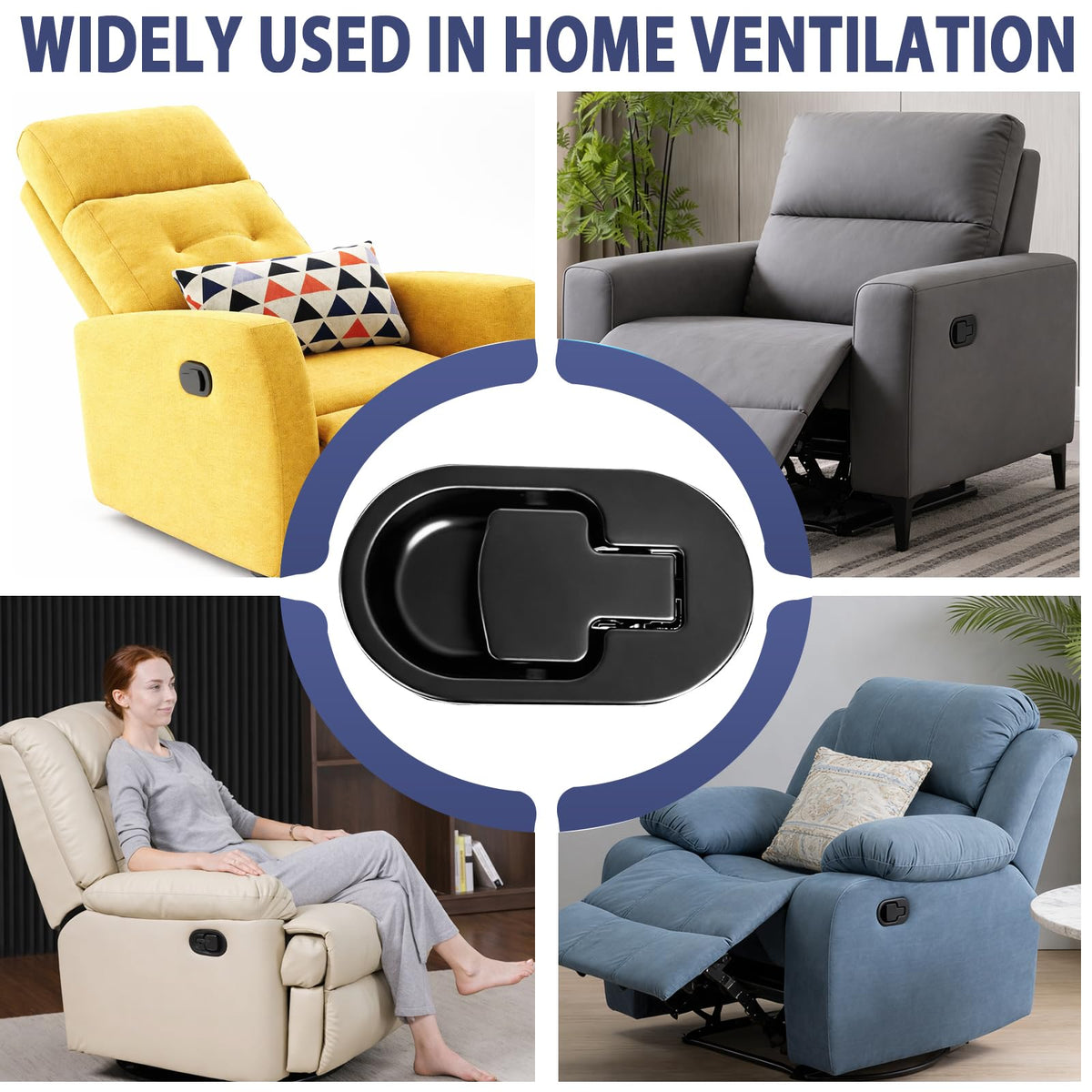 Relax Armchair and Sofa Lever, Solid Aluminium Metal Handle Black without Poweka Cable 2 Pieces