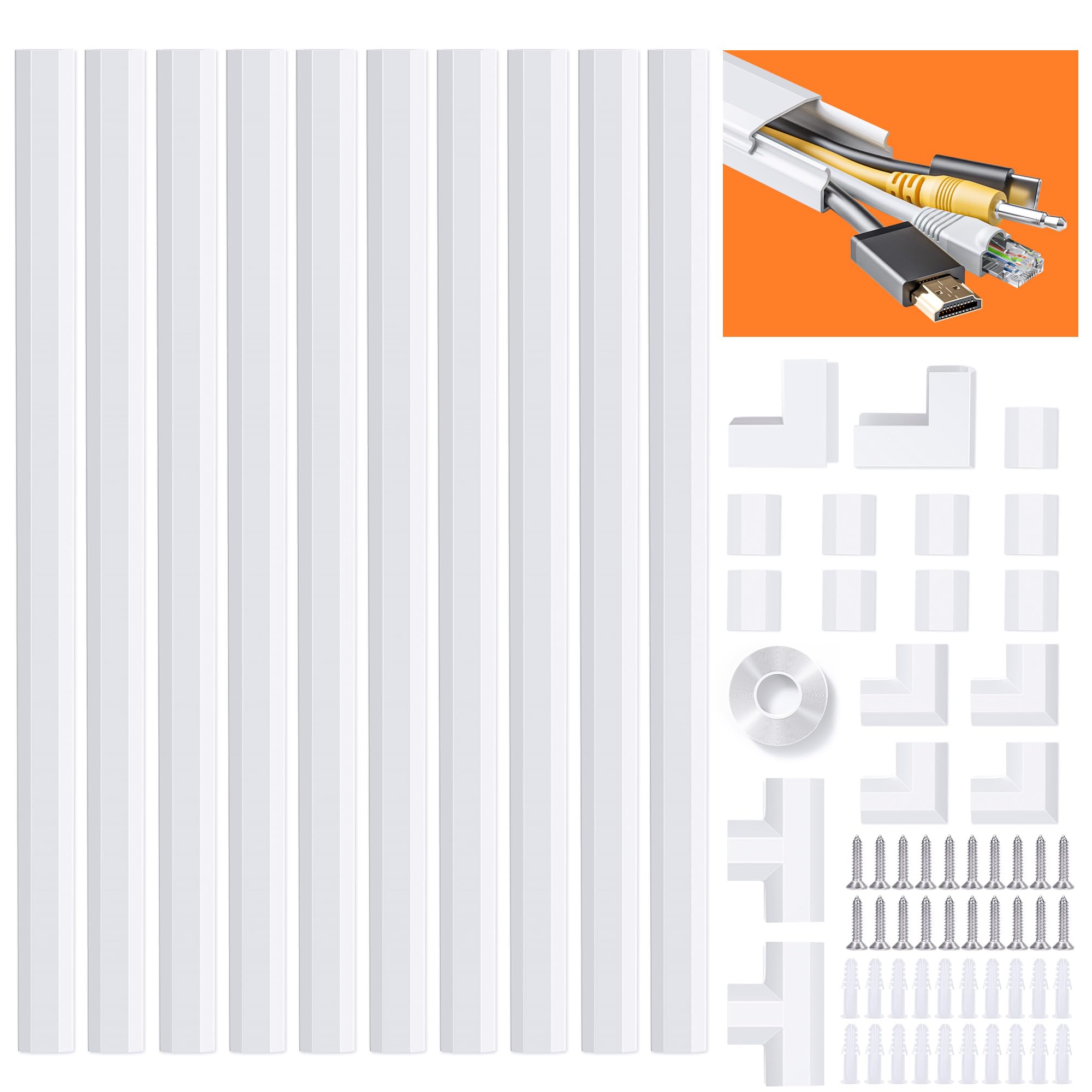 MUDEELA Cable Trunking – 4m Cable Raceway Management Kit, White