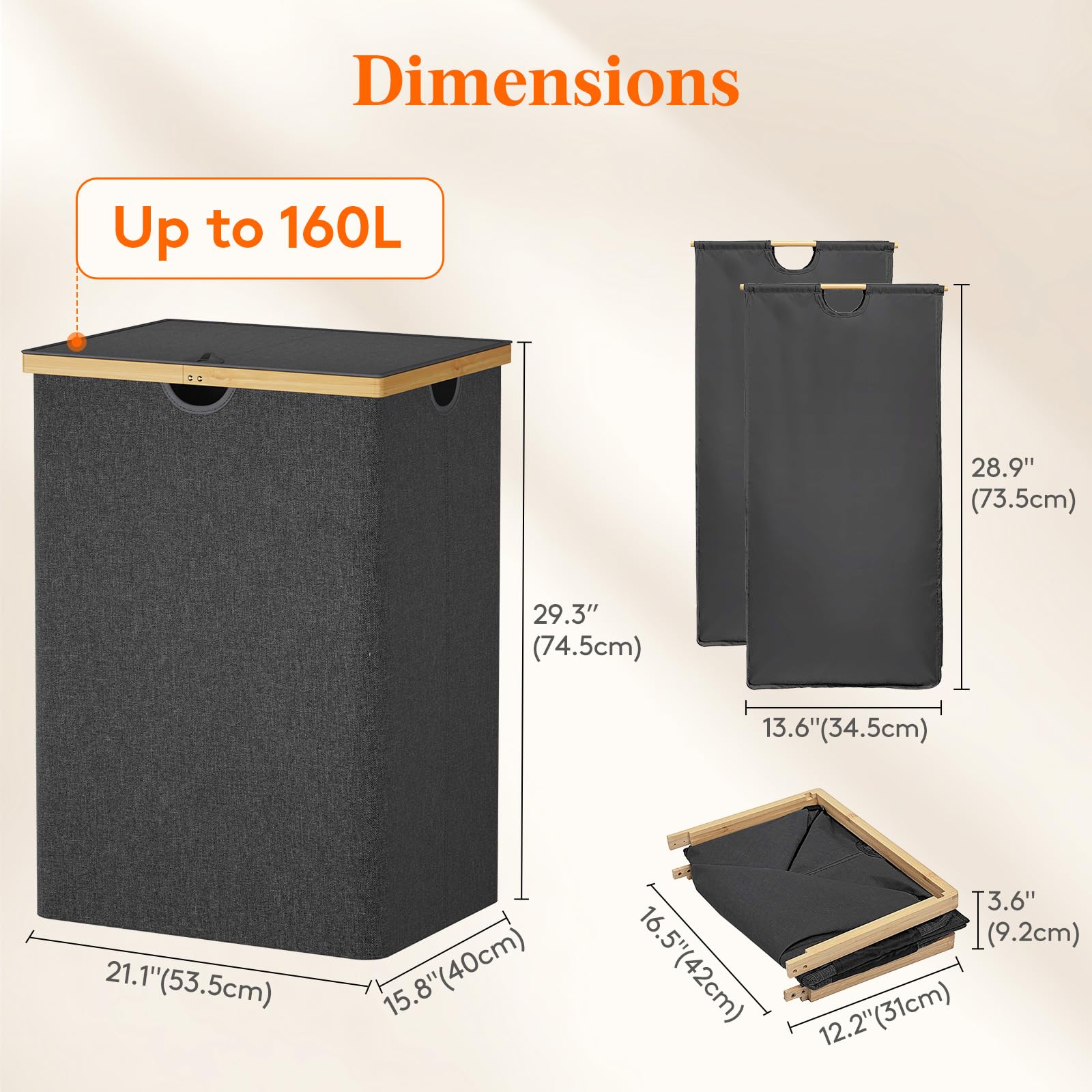 Lifewit 160L Bamboo Laundry Basket with Lid | 2-Compartment Hamper
