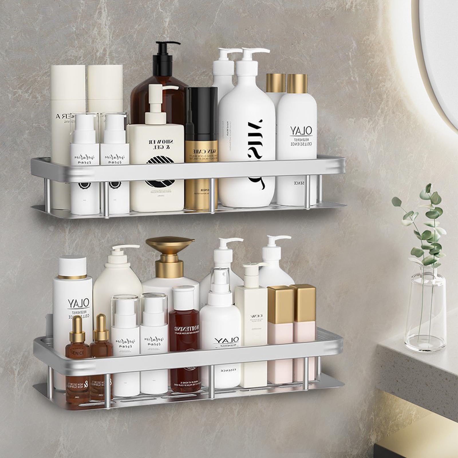 Bailtouk Aluminum Shower Caddy 2-Pack – Rustproof No-Drill Bathroom Shelf
