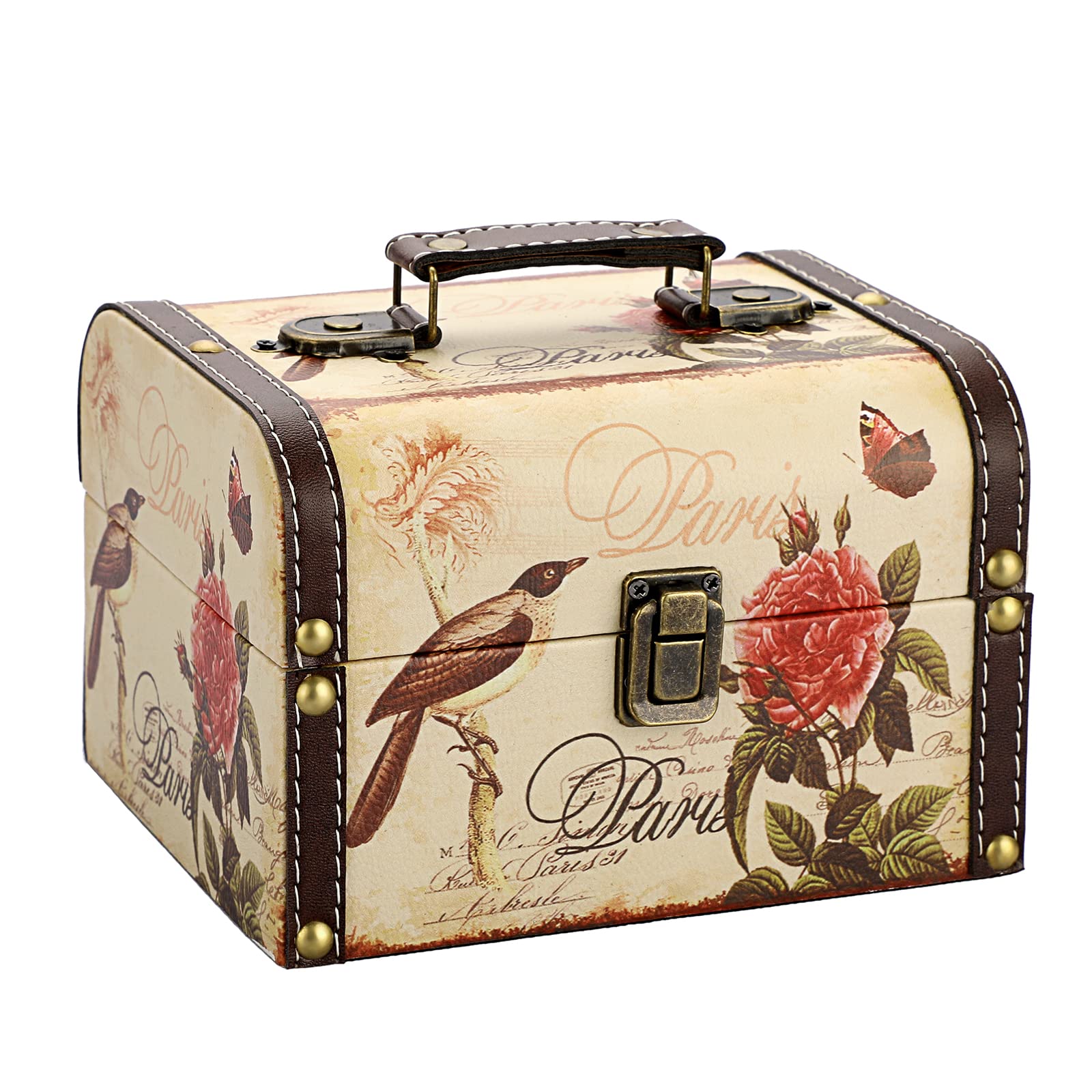 SUMNACON Retro Wooden Jewelry Chest – PU Leather Treasure Keepsake Box