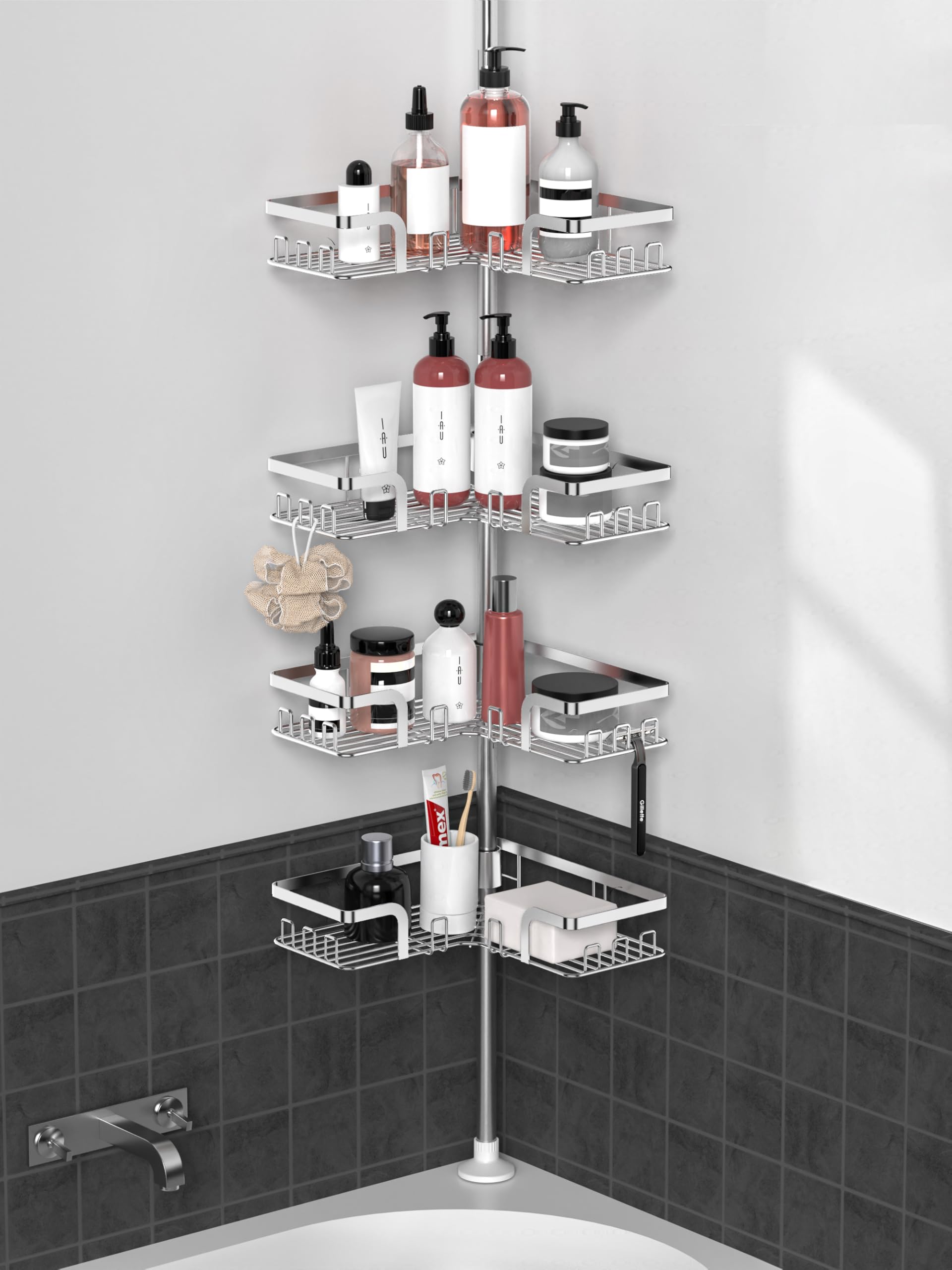 Kegii Telescopic Shower Caddy – 4-Tier Stainless Steel Corner Organiser