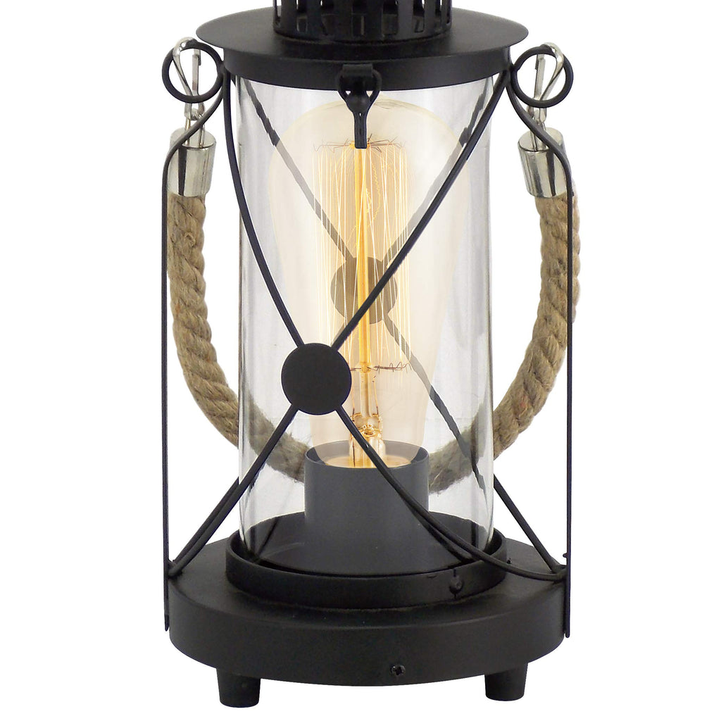 Eglo Bradford Vintage Lantern Table Lamp – Black Steel & Clear Glass