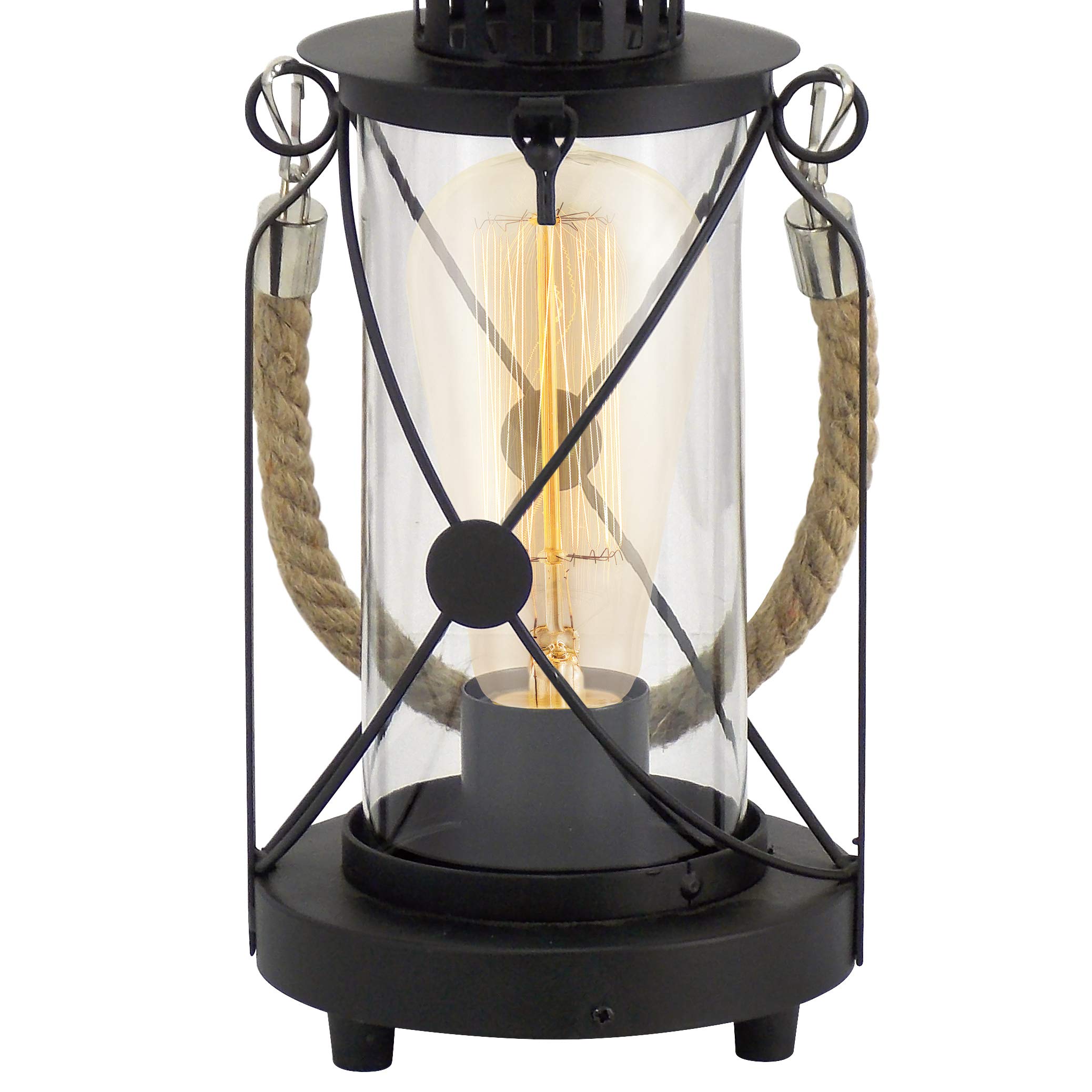 Eglo Bradford Vintage Lantern Table Lamp – Black Steel & Clear Glass