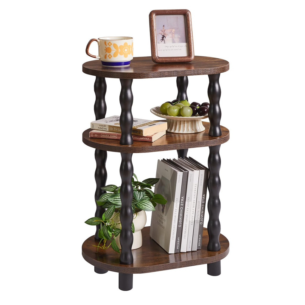 Aibiju Side Table with Solid Wood Legs, 3-Tier Oval End Table with Storage Shelf, Bedside Table Nightstand for Bedroom, Living Room, Hallway - image 1