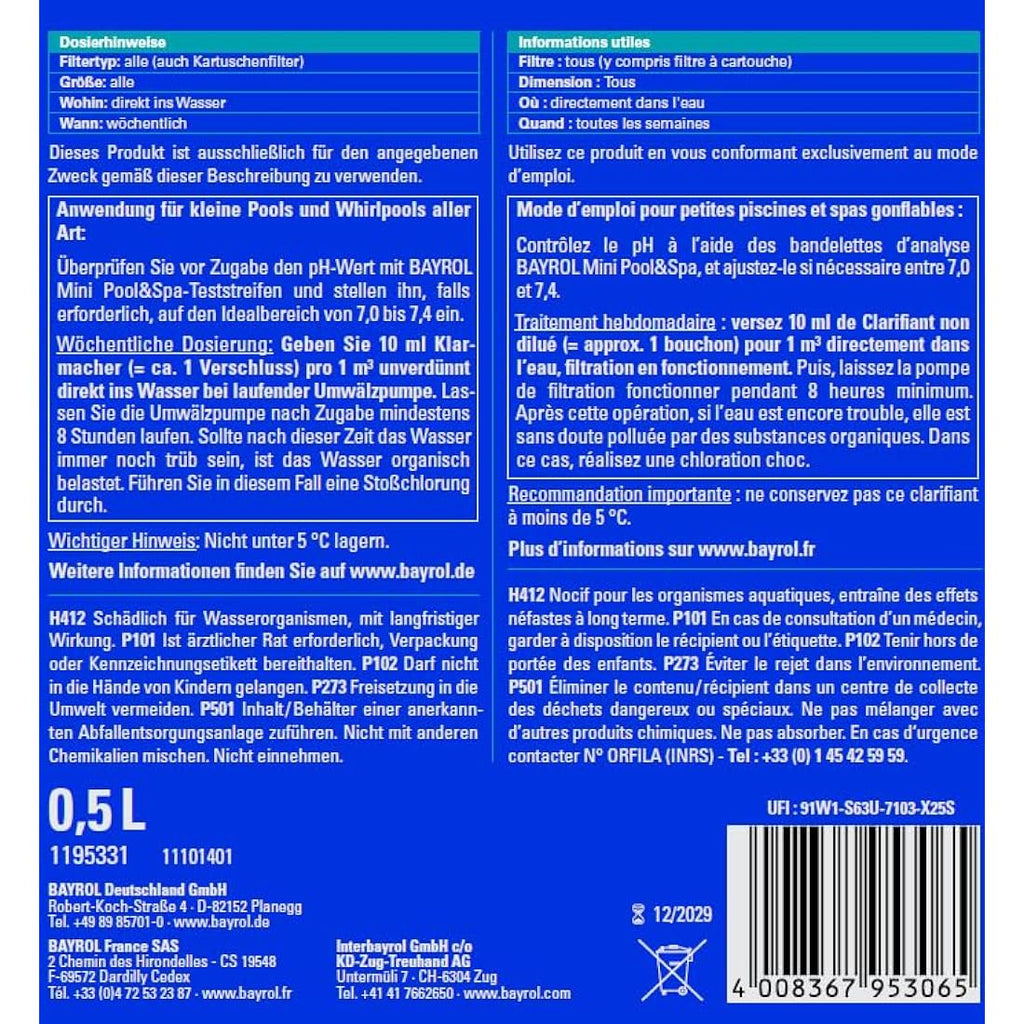 Bayrol Clarifiant Eau de Piscine – Traitement Haute Qualité – 0,5L