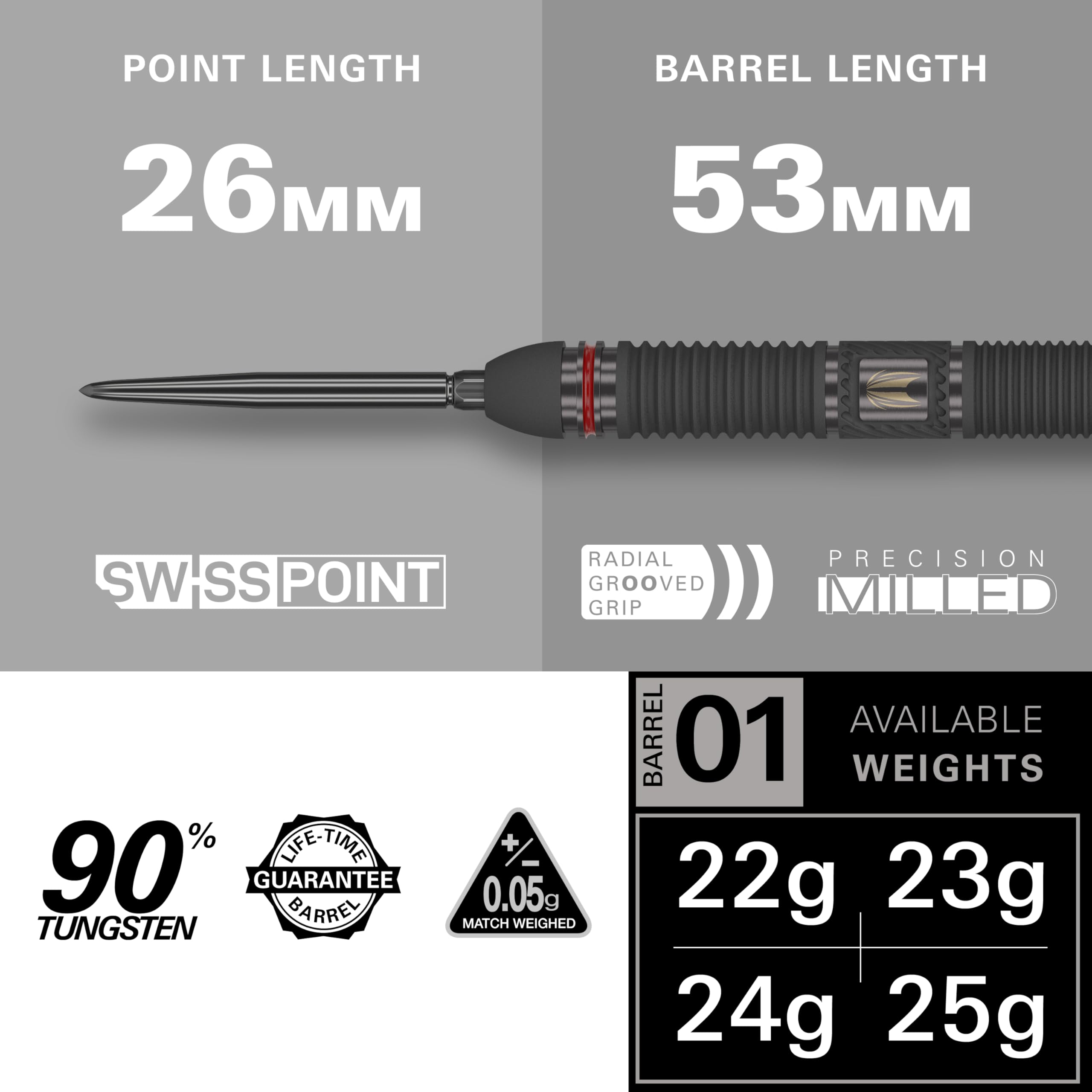 Target Darts Scope 01 Steel Tip Swiss Point Darts - 90% Tungsten 25g