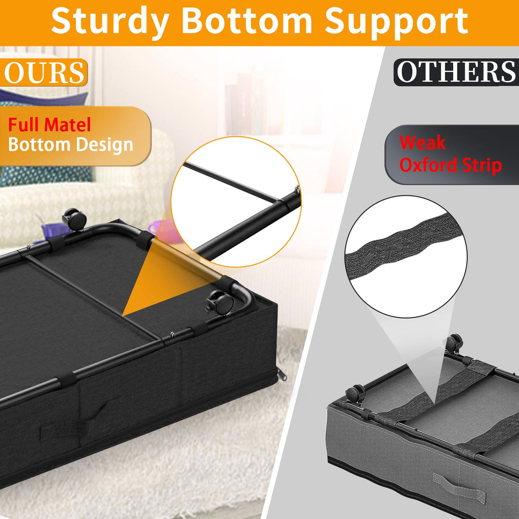 JUPELI Under Bed Storage with Wheels | Metal Support Rolling Organizer
