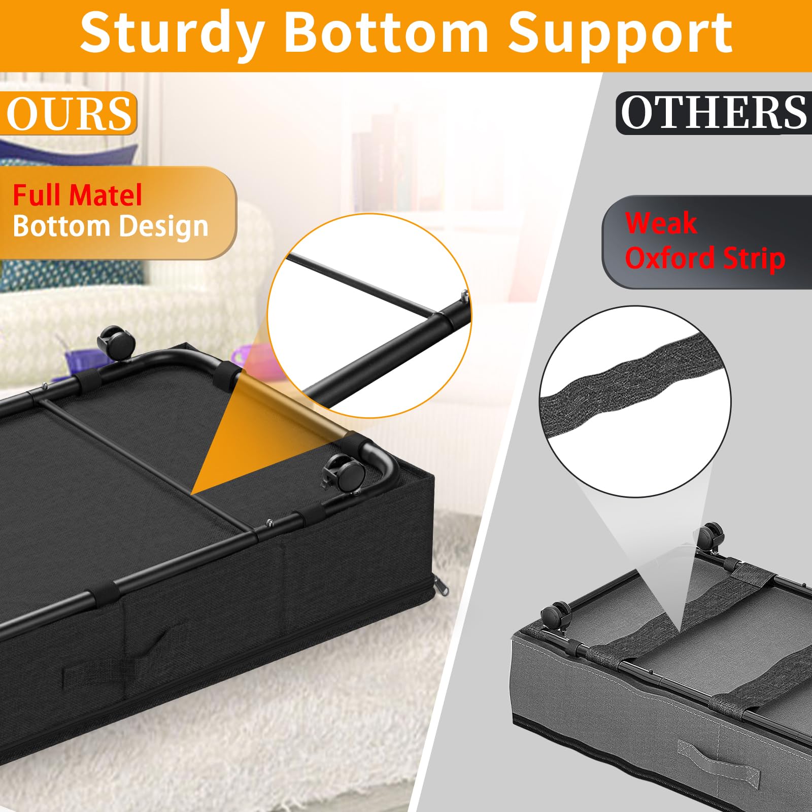 JUPELI Under Bed Storage with Wheels | Metal Support Rolling Organizer