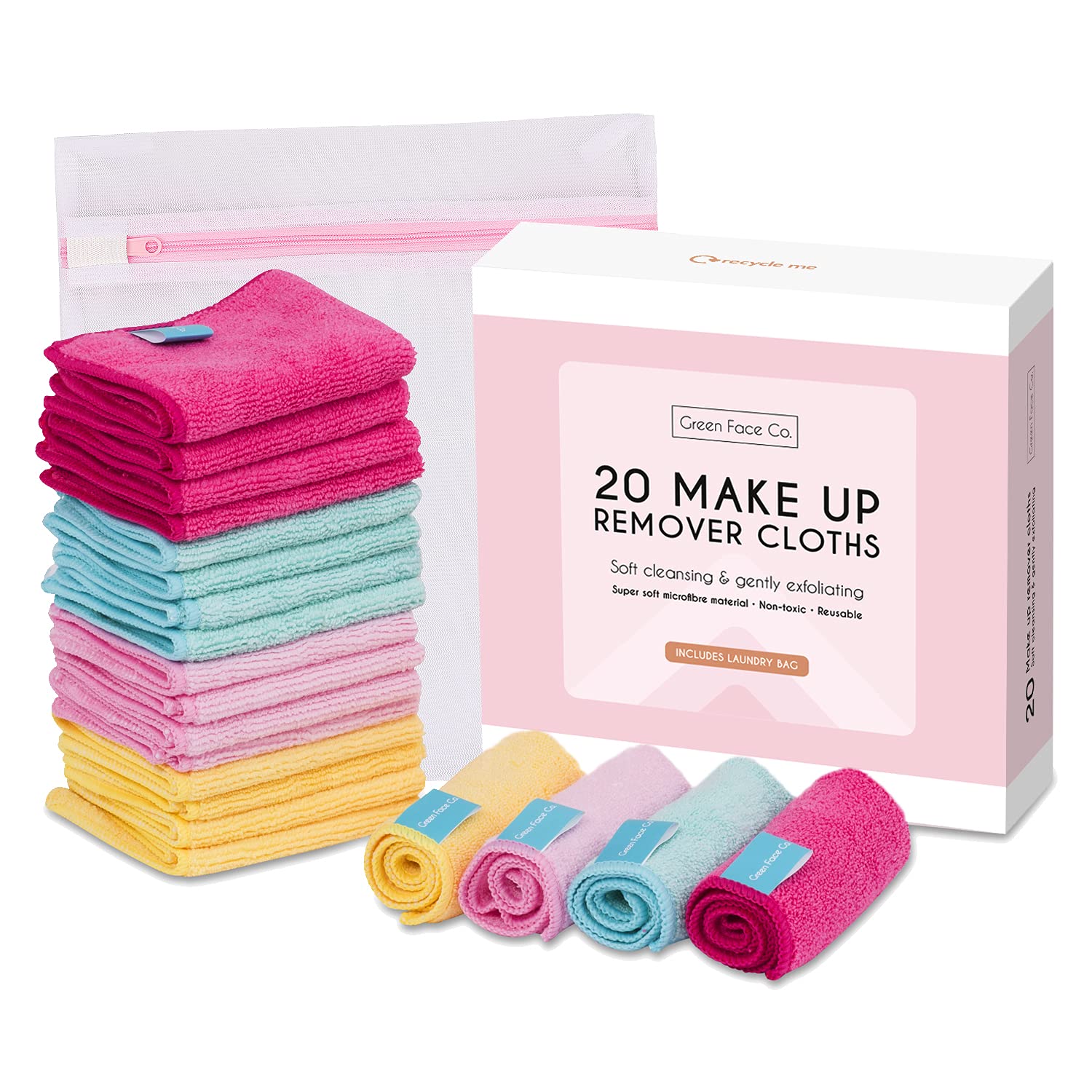 Green Face Co Reusable Microfibre Makeup Remover Wipes - 20 Pack