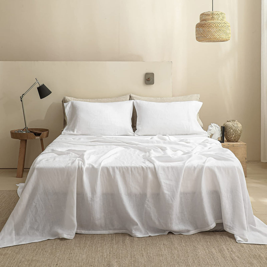 Simple&Opulence 100% Linen Flat Sheet | Stone Washed Super King - White