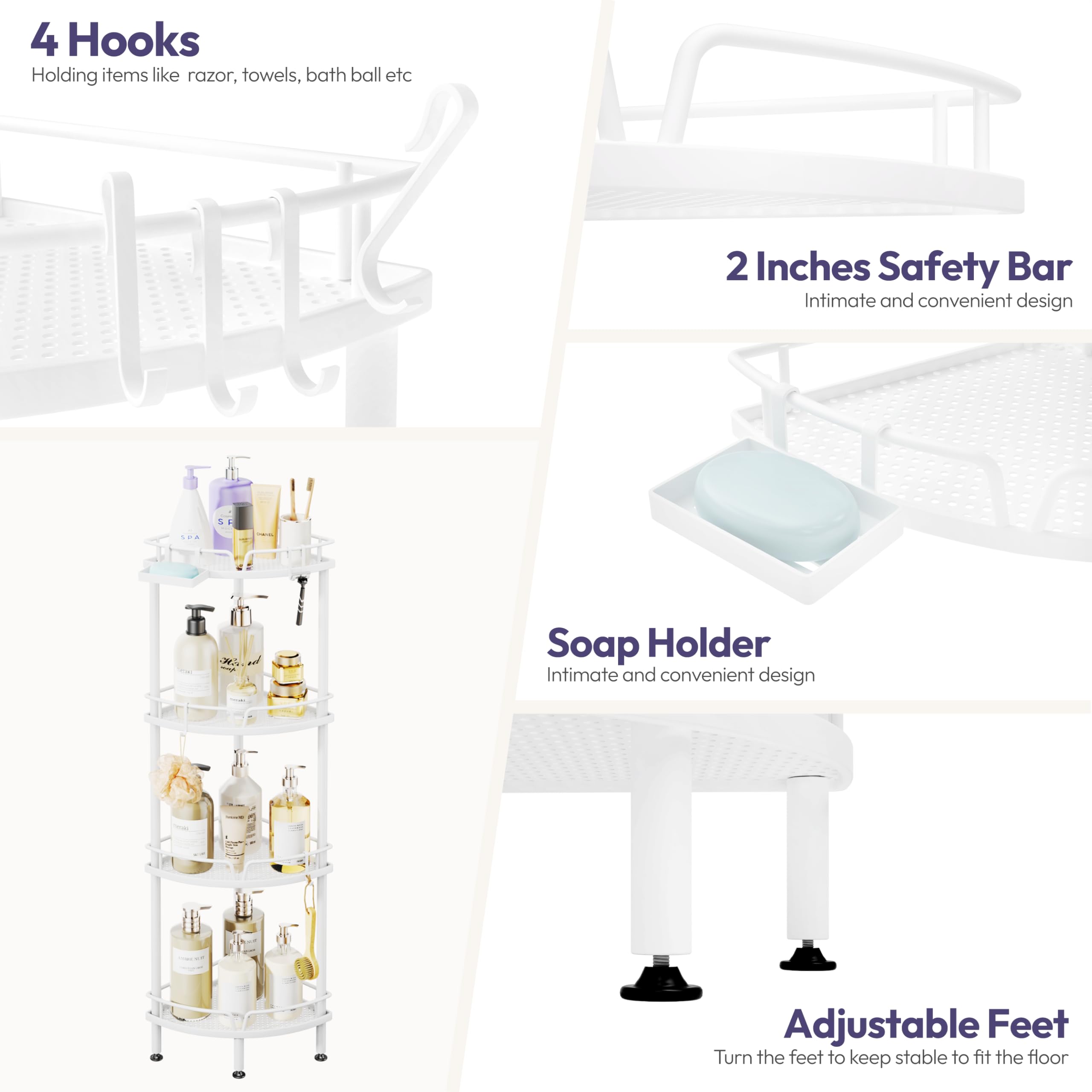 SWTYMIKI 4-Tier Corner Shower Caddy | Rustproof Standing Bathroom Shelf
